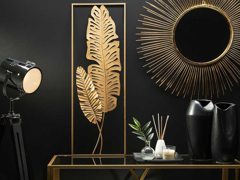 Beliani Sieninė dekoracija Liść PALLADIUM metalinė 90 cm auksinė