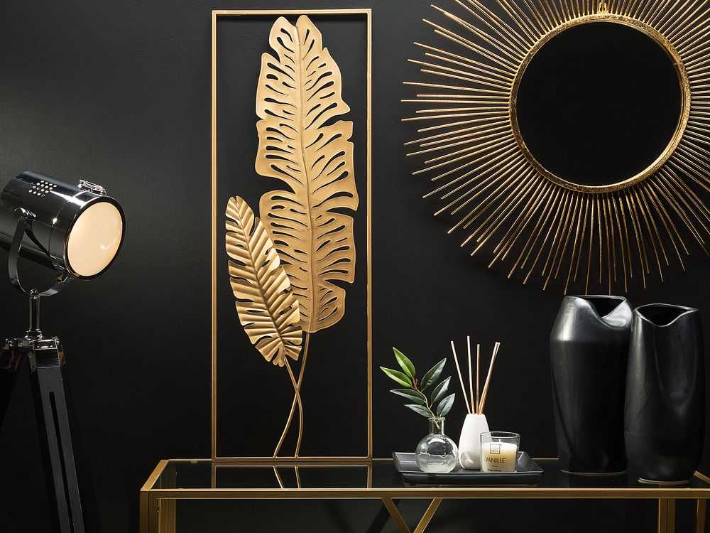 Beliani Sieninė dekoracija Liść PALLADIUM metalinė 90 cm auksinė