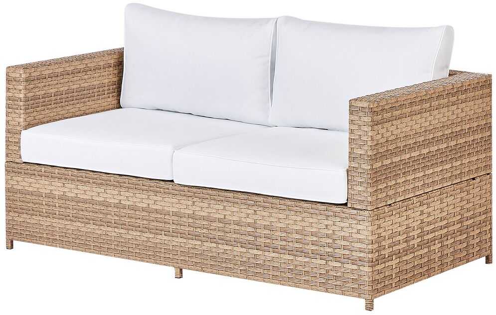 Lauko baldų komplektas Beliani Sodo kampinė sofa su stalu AVOLA, kairinė, kreminė balta, technorotangas