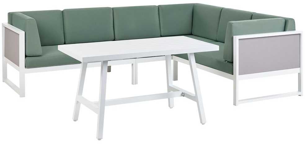 Lauko baldų komplektas Beliani Sodo kampinė sofa su stalu 6 asmenims CASTELLA/FRATTE kairinė, žalia, metalinė