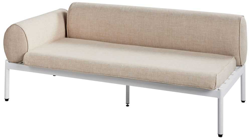 Lauko baldų komplektas Beliani L formos sodo kampinė sofa su staliuku 5 asmenims RASIGLIA kairinė smėlio spalvos metalinė