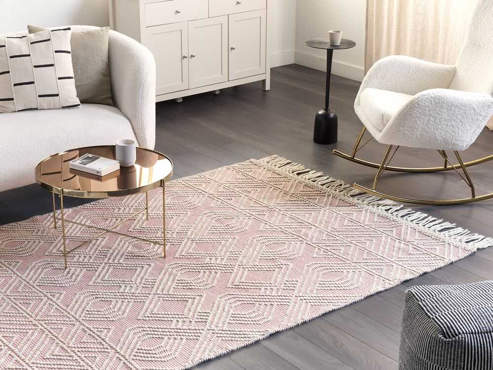 Beliani Kilimas ADANA pastelinė rožinė 160 x 230 cm vilna