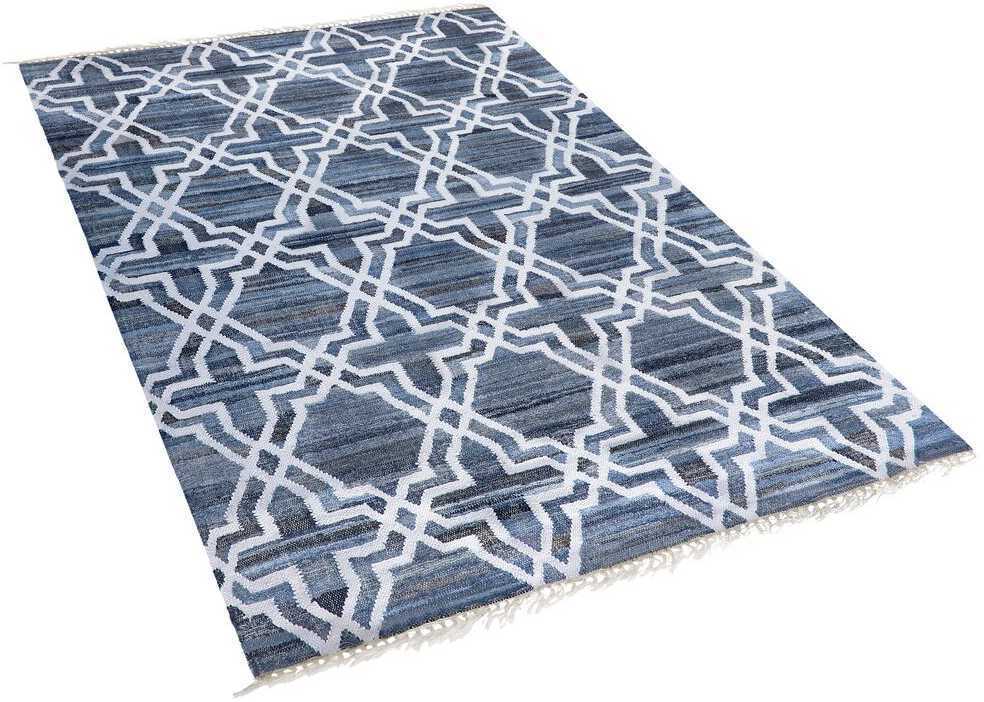 Beliani Kilimas ADIYAMAN mėlynas 140 x 200 cm medvilninis