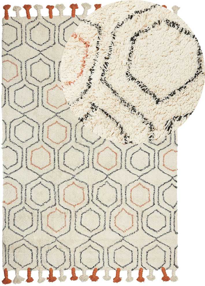 Beliani Kiliminis kilimas HAJIPUR smėlio spalvos 160 x 230 cm medvilninis