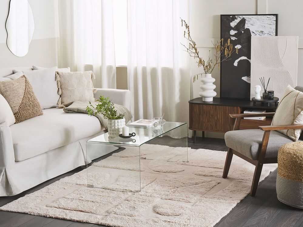 Beliani Kilimas DIYADIN smėlio spalvos 160 x 230 cm medvilninis