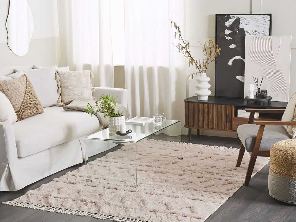 Beliani Kilimas DIDIM smėlio spalvos 160 x 230 cm medvilninis