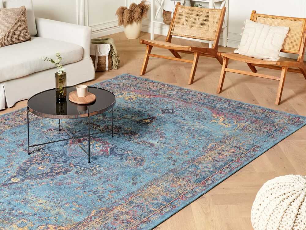 Beliani Kilimas KANSU, mėlynas, 200 x 300 cm, medvilninis