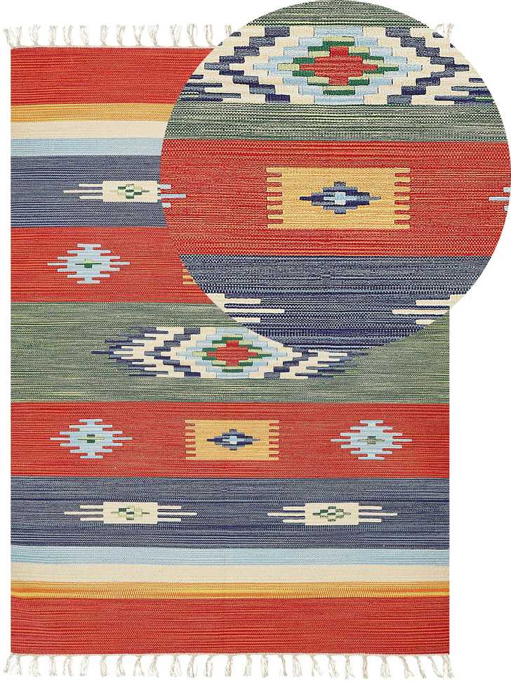 Beliani Kilimas KAMARIS spalvotas 140 x 200 cm medvilninis Kilim