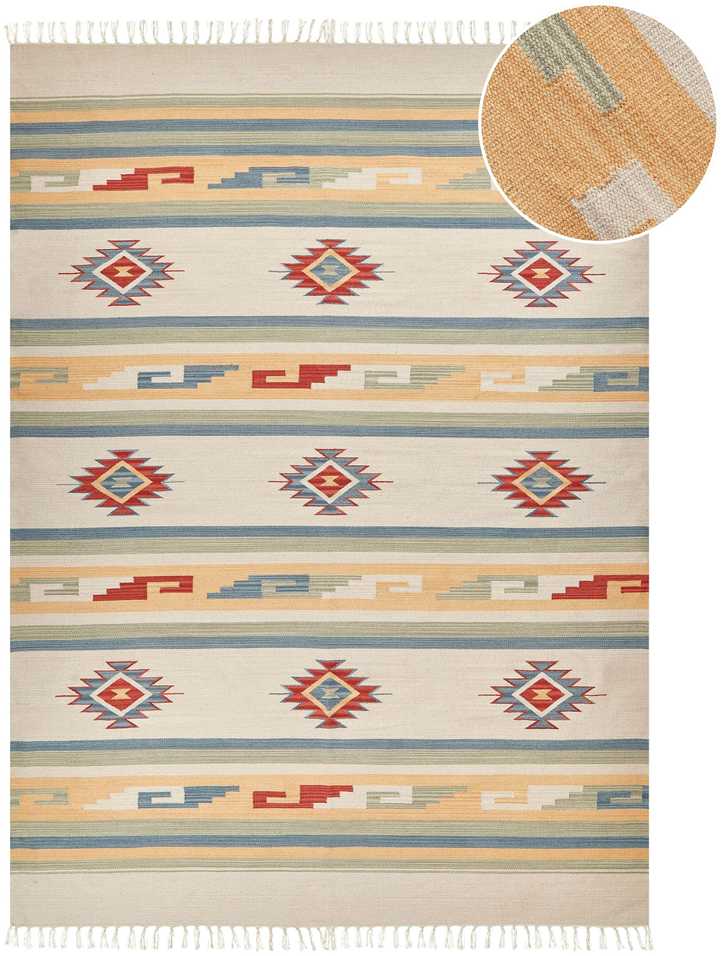 Beliani Kiliminio kilimo kilimas APARAN smėlio spalvos 140 x 200 cm medvilninis