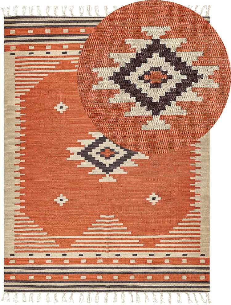 Beliani Kilimas GAVAR oranžinis 160 x 230 cm medvilninis kilimas