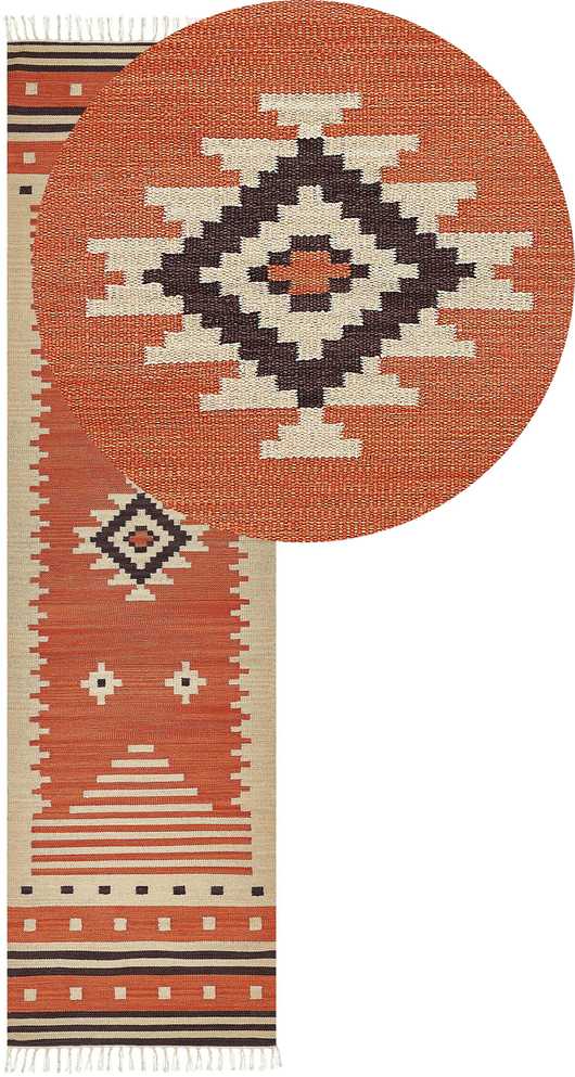 Beliani Kilimas GAVAR oranžinis 80 x 300 cm medvilninis