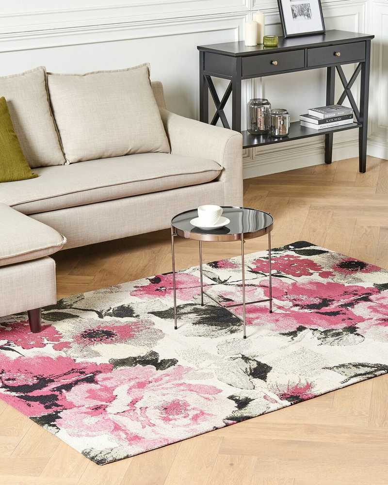 Beliani Kilimas EJAZ rožinės spalvos 140 x 200 cm medvilninis