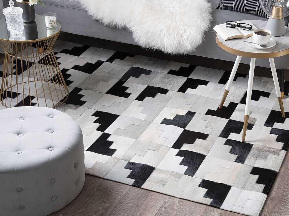 Beliani Kilimas EFIRLI pilkas 140 x 200 cm natūrali oda