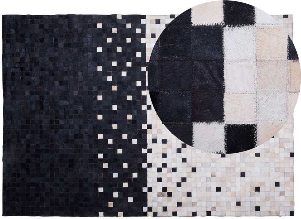 Beliani Kiliminis ERFELEK juodas 140 x 200 cm natūrali oda