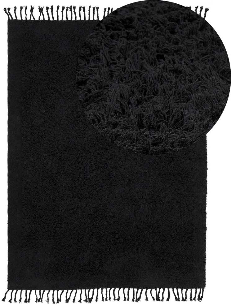 Beliani Kilimas BITLIS juodas 140 x 200 cm medvilninis