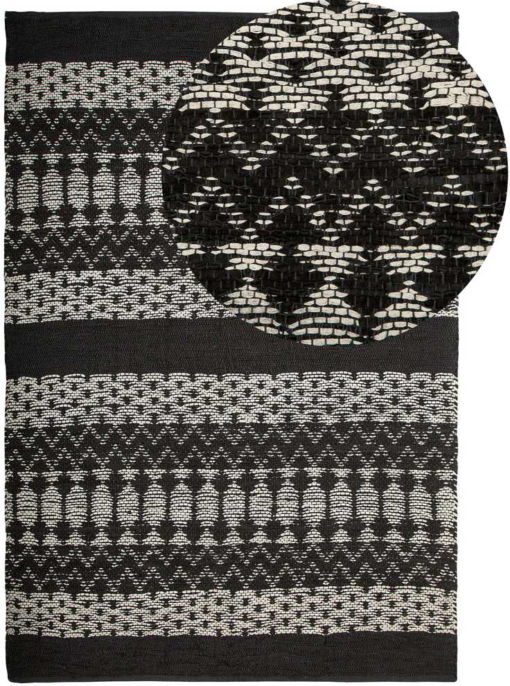 Beliani Kilimas SOKUN Juodas 140 x 200 cm Natūrali oda