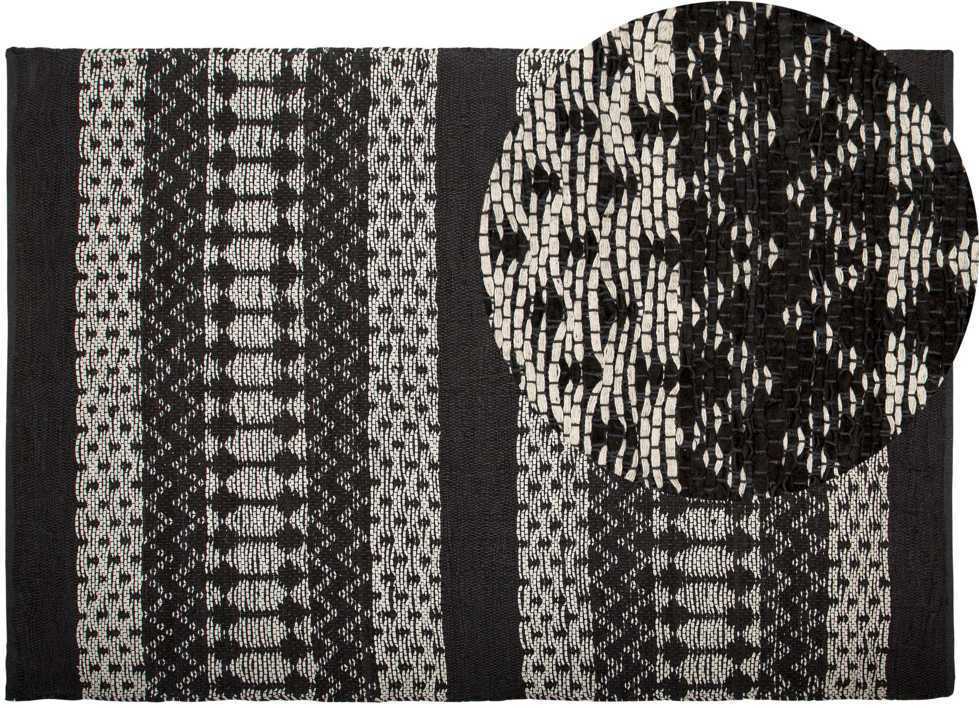 Beliani Kilimas SOKUN Juodas 140 x 200 cm Natūrali oda