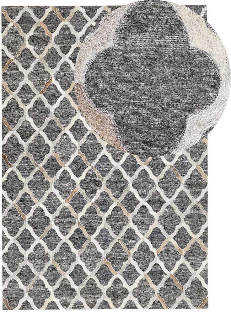 Beliani Kilimas ROLUNAY tamsiai pilkas 140 x 200 cm natūrali oda