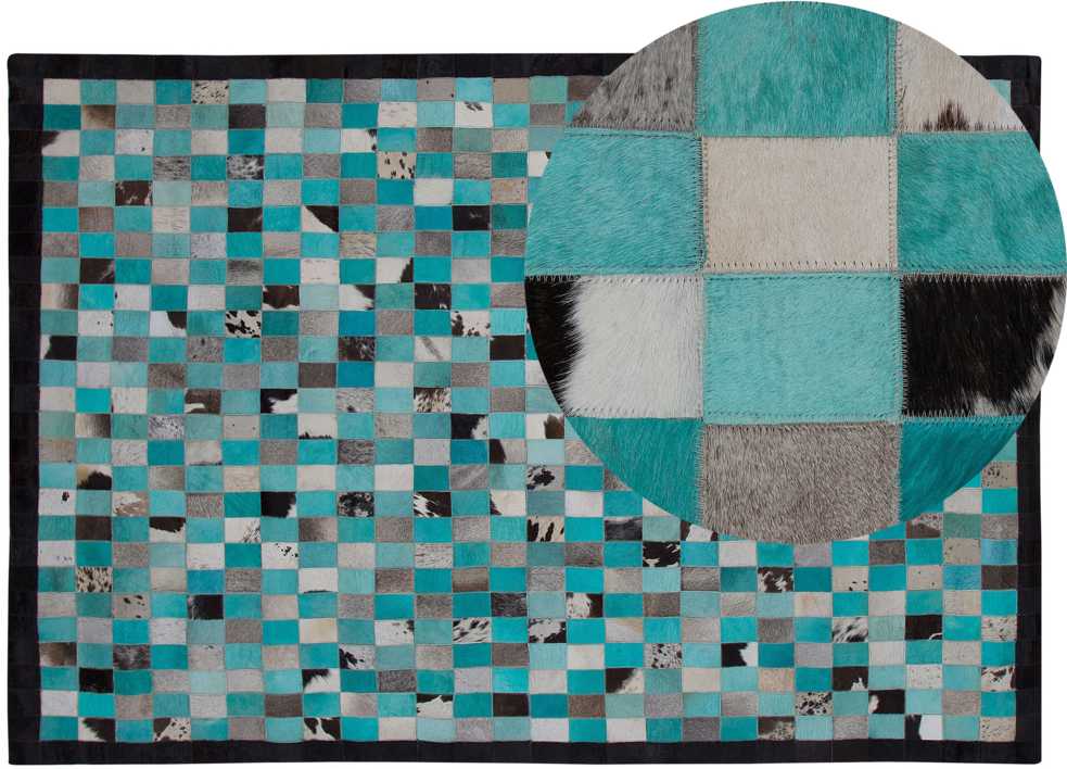Beliani Kilimas NIKFER mėlynos spalvos 140 x 200 cm natūralios odos