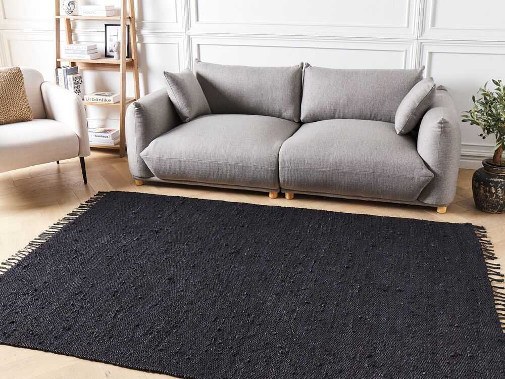 Beliani Kilimas SINANKOY juodas 160 x 230 cm džiutas