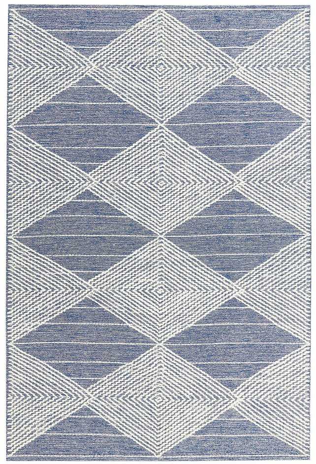 Beliani Kilimas DATCA mėlynos ir smėlio spalvos 140 x 200 cm vilnonis