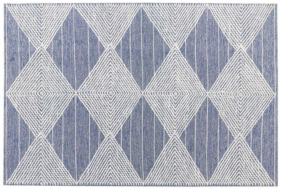 Beliani Kilimas DATCA mėlynos ir smėlio spalvos 140 x 200 cm vilnonis