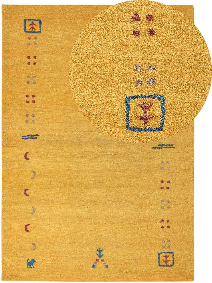 Beliani Kilimas AKALAN, geltonas, 160 x 230 cm, Gabbeh, vilna