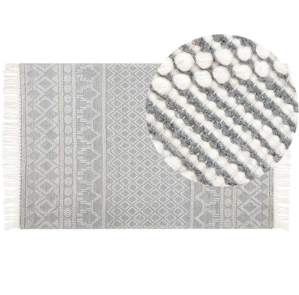 Beliani Kilimas SOLHAN pilkas smėlio spalvos 160 x 230 cm vilnos