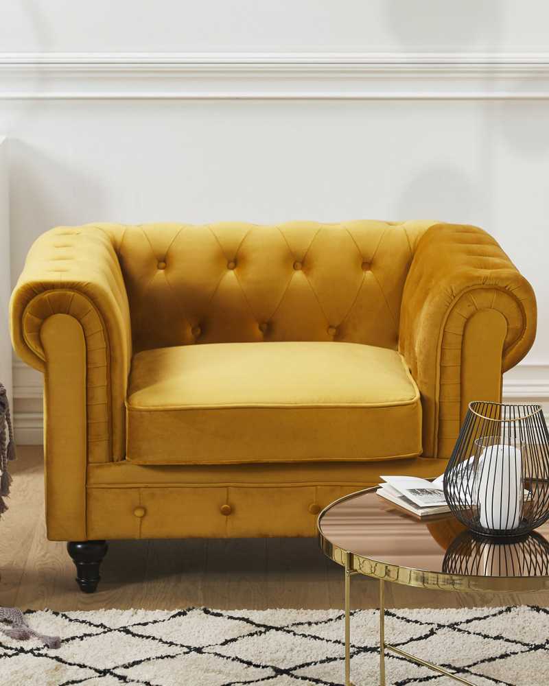 Fotelis Beliani Fotel CHESTERFIELD aksominis auksinis