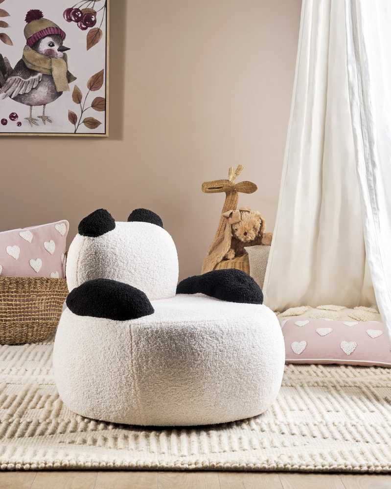 Beliani Vaikiškas fotelis Panda VIBY Boucle baltos spalvos