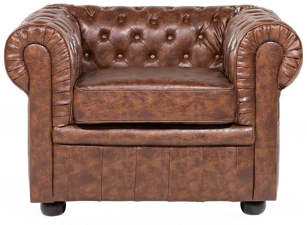 Beliani CHESTERFIELD fotelis iš dirbtinės odos, aukso rudos spalvos