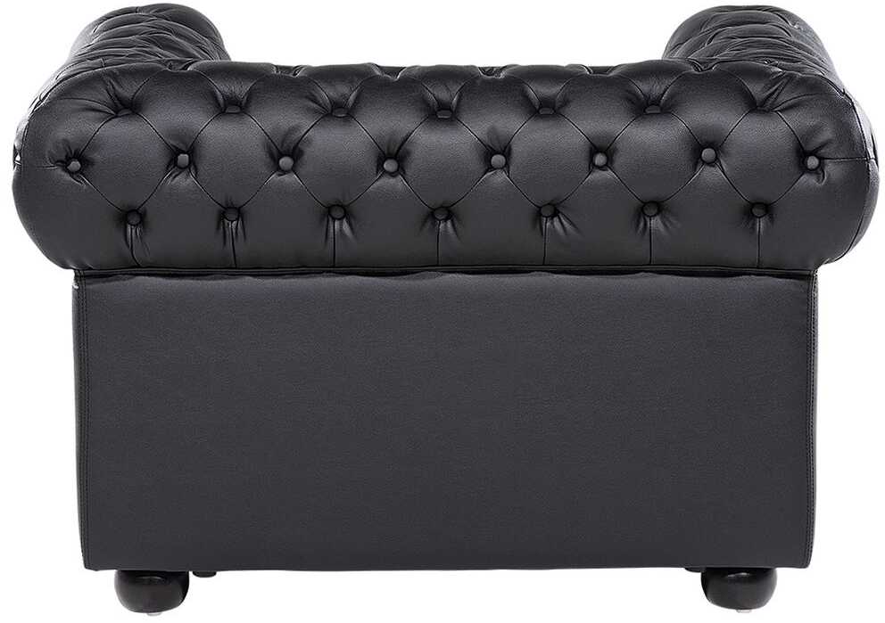 Beliani CHESTERFIELD fotelis iš natūralios odos, juodas