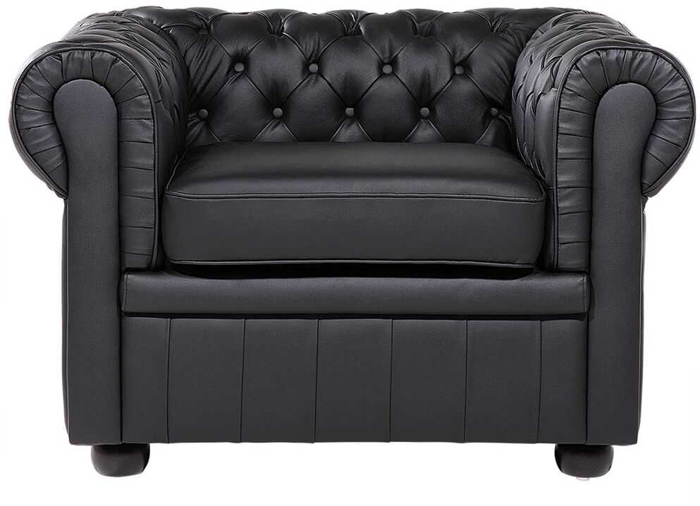 Beliani CHESTERFIELD fotelis iš natūralios odos, juodas