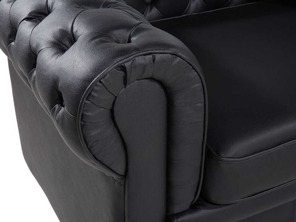 Beliani CHESTERFIELD fotelis iš natūralios odos, juodas