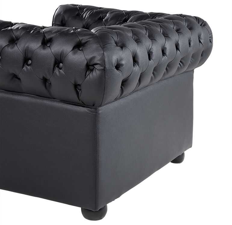 Beliani CHESTERFIELD fotelis iš natūralios odos, juodas