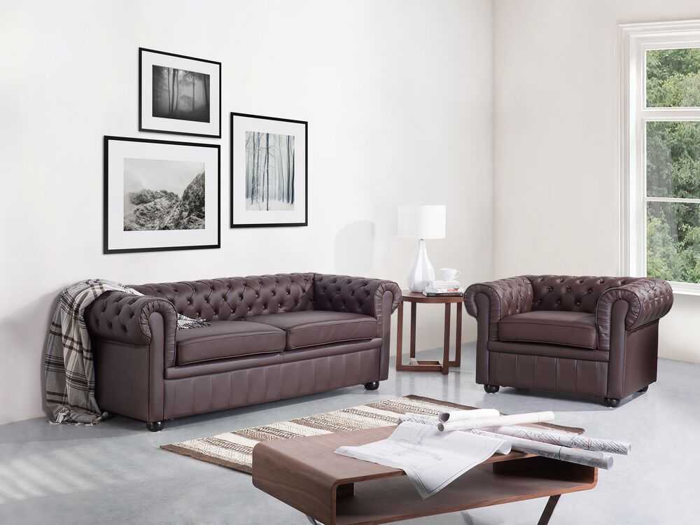 Fotelis Beliani Krėslas CHESTERFIELD Tikra oda Rudas
