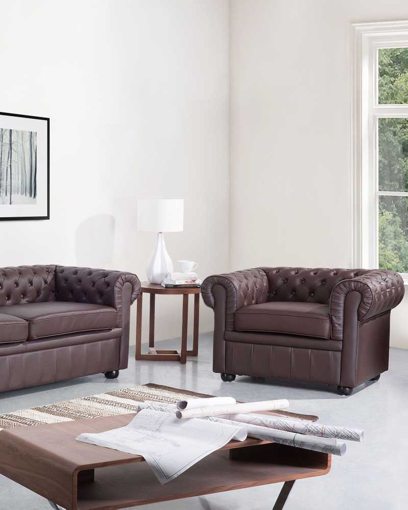 Fotelis Beliani Krėslas CHESTERFIELD Tikra oda Rudas
