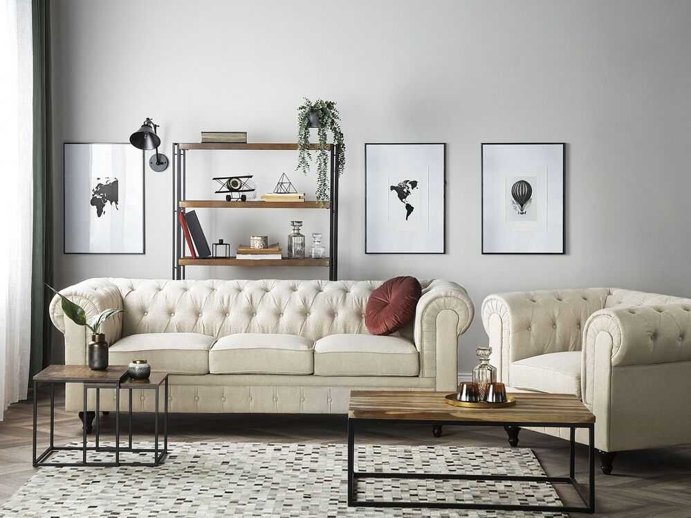 Beliani CHESTERFIELD fotelis, smėlio spalvos