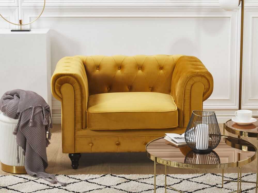 Fotelis Beliani Fotel CHESTERFIELD aksominis auksinis