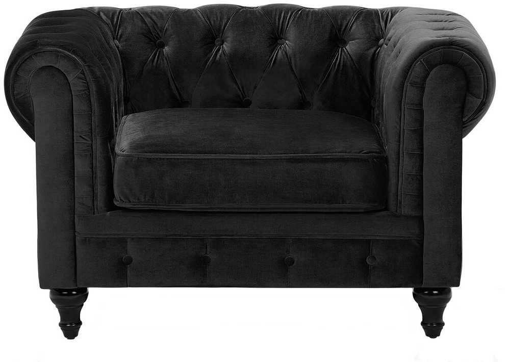 Beliani CHESTERFIELD fotelis, veliūras, juodas