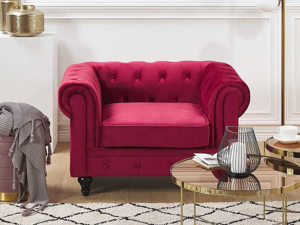 Fotelis Beliani Fotelė CHESTERFIELD aksominė burgundiška