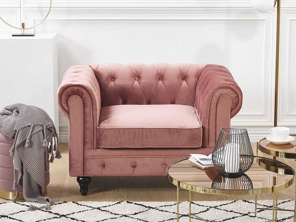 Fotelis Beliani Fotelė CHESTERFIELD veliūrinė rožinė