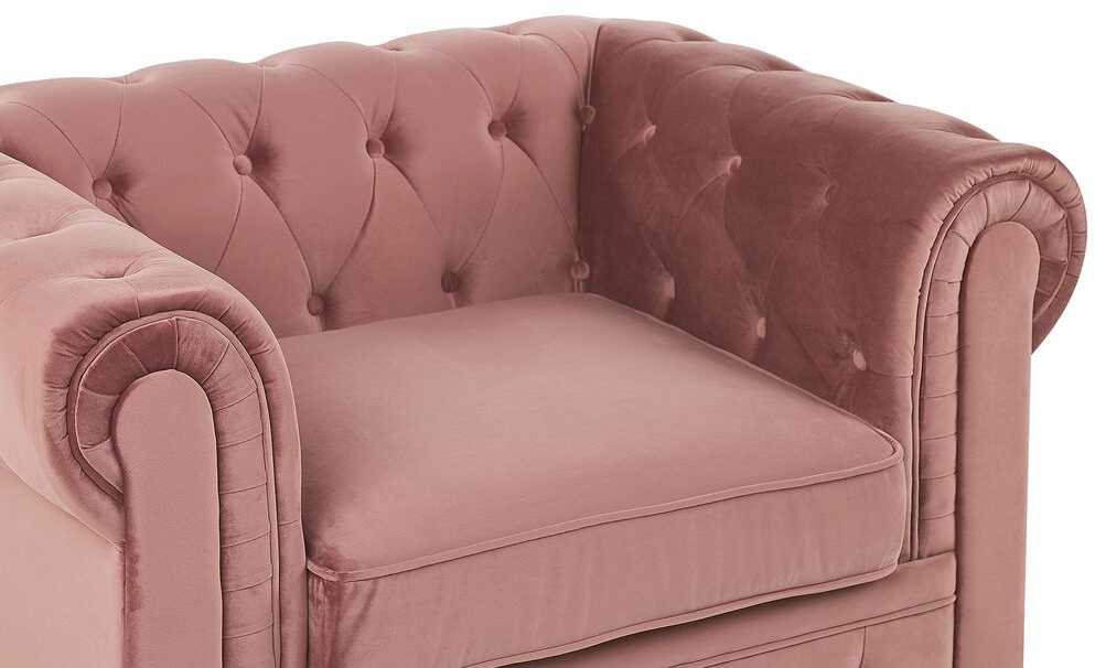 Fotelis Beliani Fotelė CHESTERFIELD veliūrinė rožinė