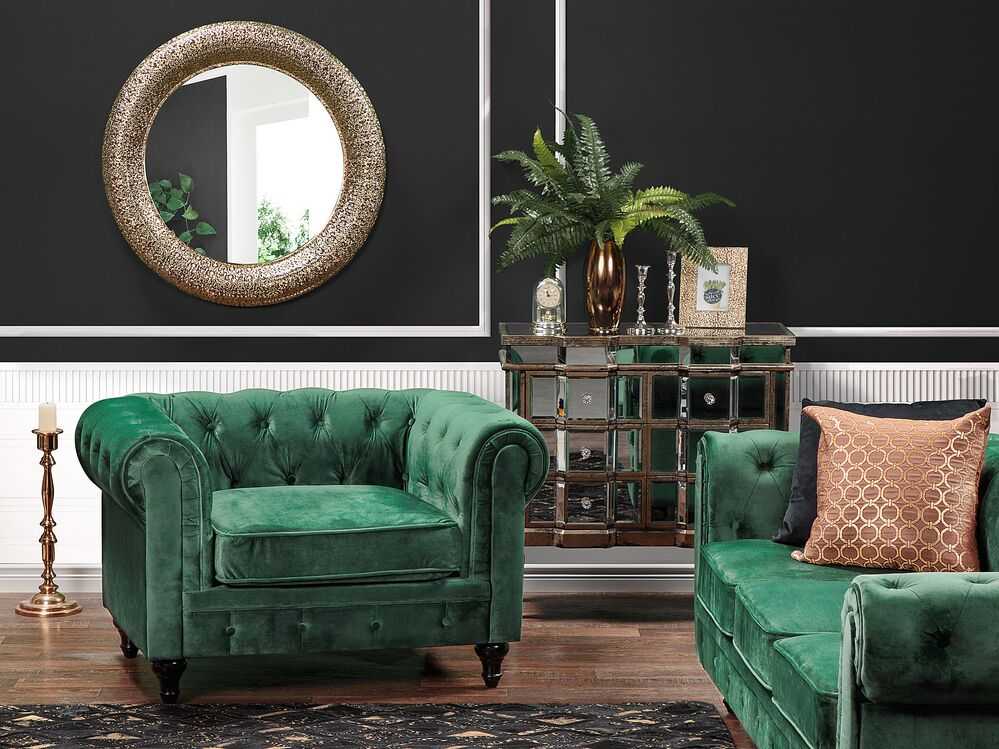 Fotelis Beliani Fotelė CHESTERFIELD veliūrinė, smaragdinė