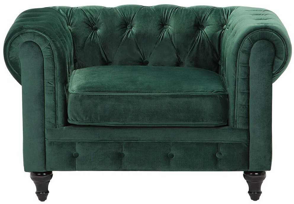 Fotelis Beliani Fotelė CHESTERFIELD veliūrinė, smaragdinė