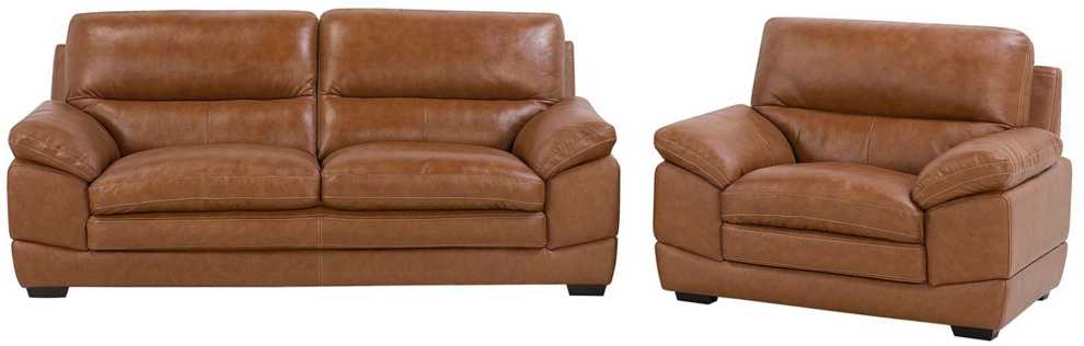 Sofa Beliani 4 vietų svetainės baldų komplektas HORTEN Natūrali oda Ruda