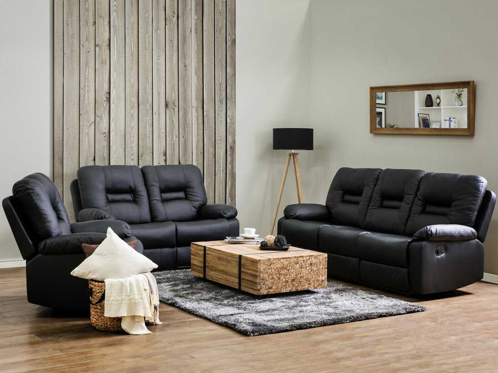 Sofa Beliani 6 vietų svetainės baldų komplektas su rankine atsipalaidavimo funkcija BERGEN juodas dirbtinės odos