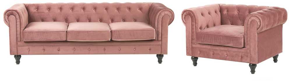 Sofa Beliani Poilsio komplektas 4 asmenims CHESTERFIELD veliūrinis rožinis