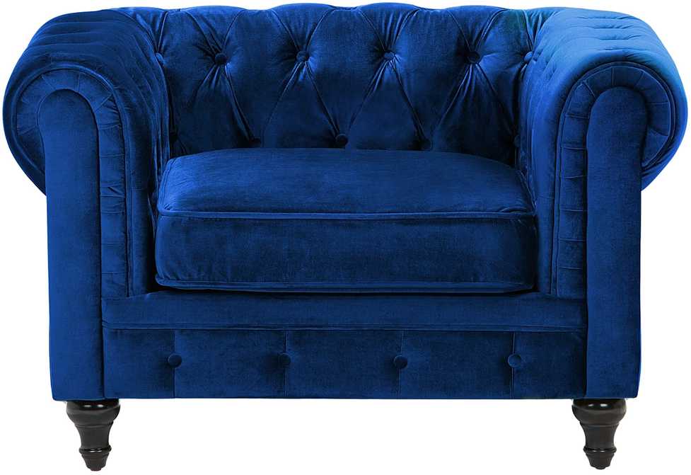 Sofa Beliani Poilsio baldų komplektas 4 asmenims CHESTERFIELD, veliūras, tamsiai mėlynas