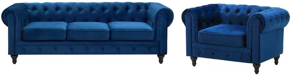 Sofa Beliani Poilsio baldų komplektas 4 asmenims CHESTERFIELD, veliūras, tamsiai mėlynas